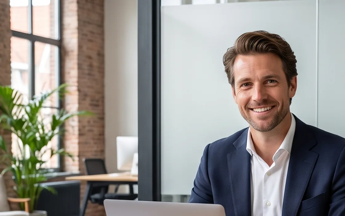 Sfeerbeeld: een consultant aan het werk in een licht kantoor